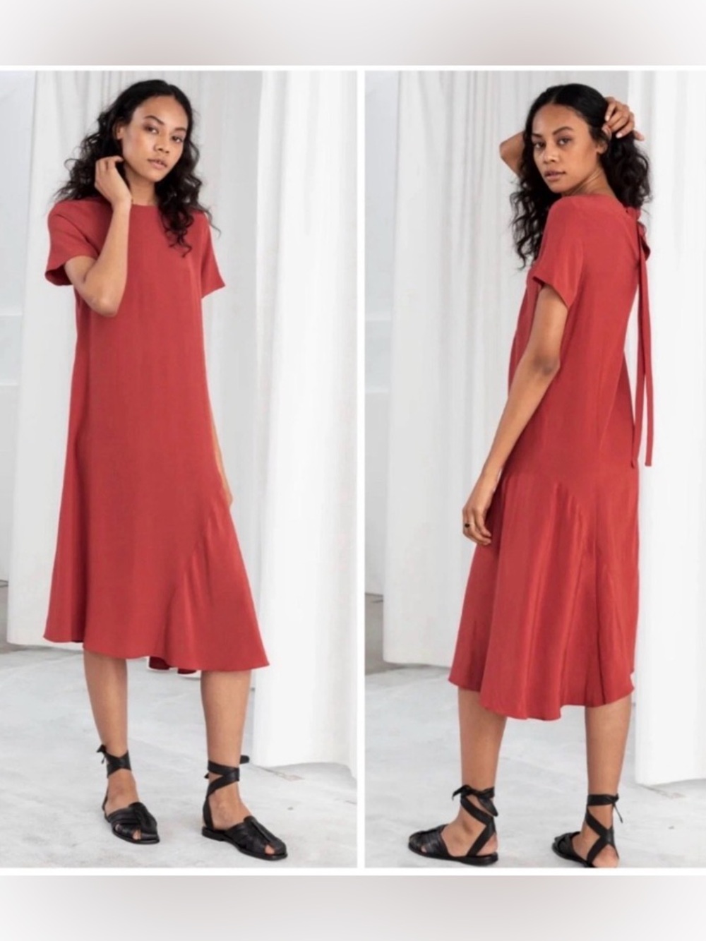 & Other Stories Asymmetrical Midi Shirt Dress in Coral Size 8